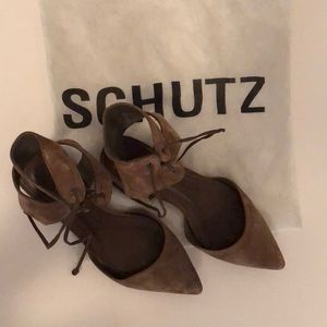 Schutz Point Toe Flats with Boho Ankle Ties
